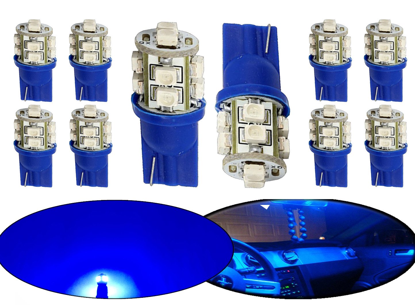 ModIt Modit T10 10-SMD LED Wedge Bulbs W5W 194 168 2825, for Signal Lights, Trunk Lights, Dashboard Lights, Parking Lights, Blue (10 Pieces)