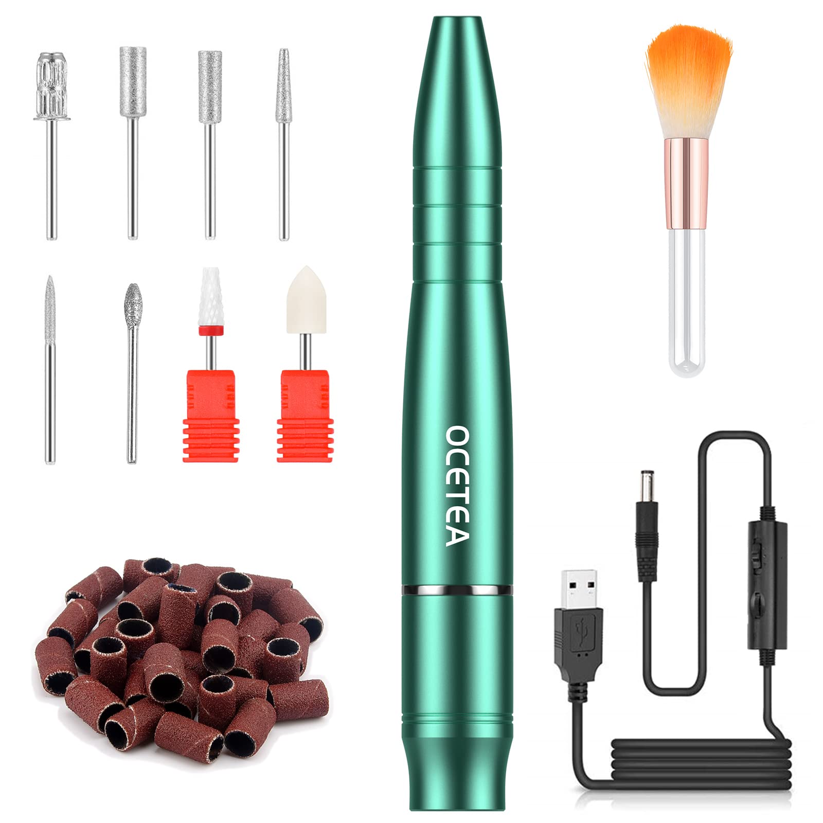 Ocetea Taladro Eléctrico para Uñas, Máquina Manicura y Pedicura Portátil, 20,000 RPM Velocidad Ajustable Profesional Lima de Uñas para Pulir, Moldear, Eliminar Uñas de Gel Acrílico, Verde