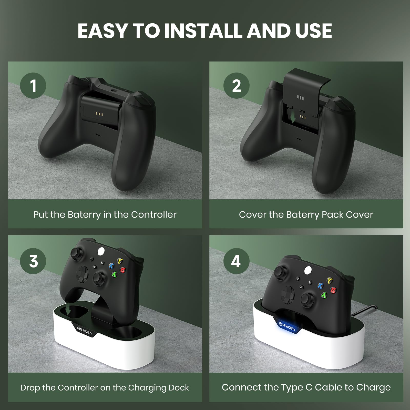 NEWDERY Solo Charger Station per controller wireless Xbox, dock di ricarica rapida, supporto di ricarica singolo per controller Xbox One/serie X|S