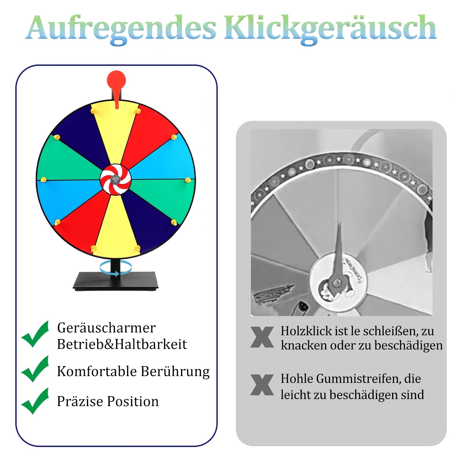 Roue de la fortune à tourner - 10 emplacements - Avec marqueur effaçable à sec et gomme - Roulette de bonheur - Avec support - Pour carnaval, foires