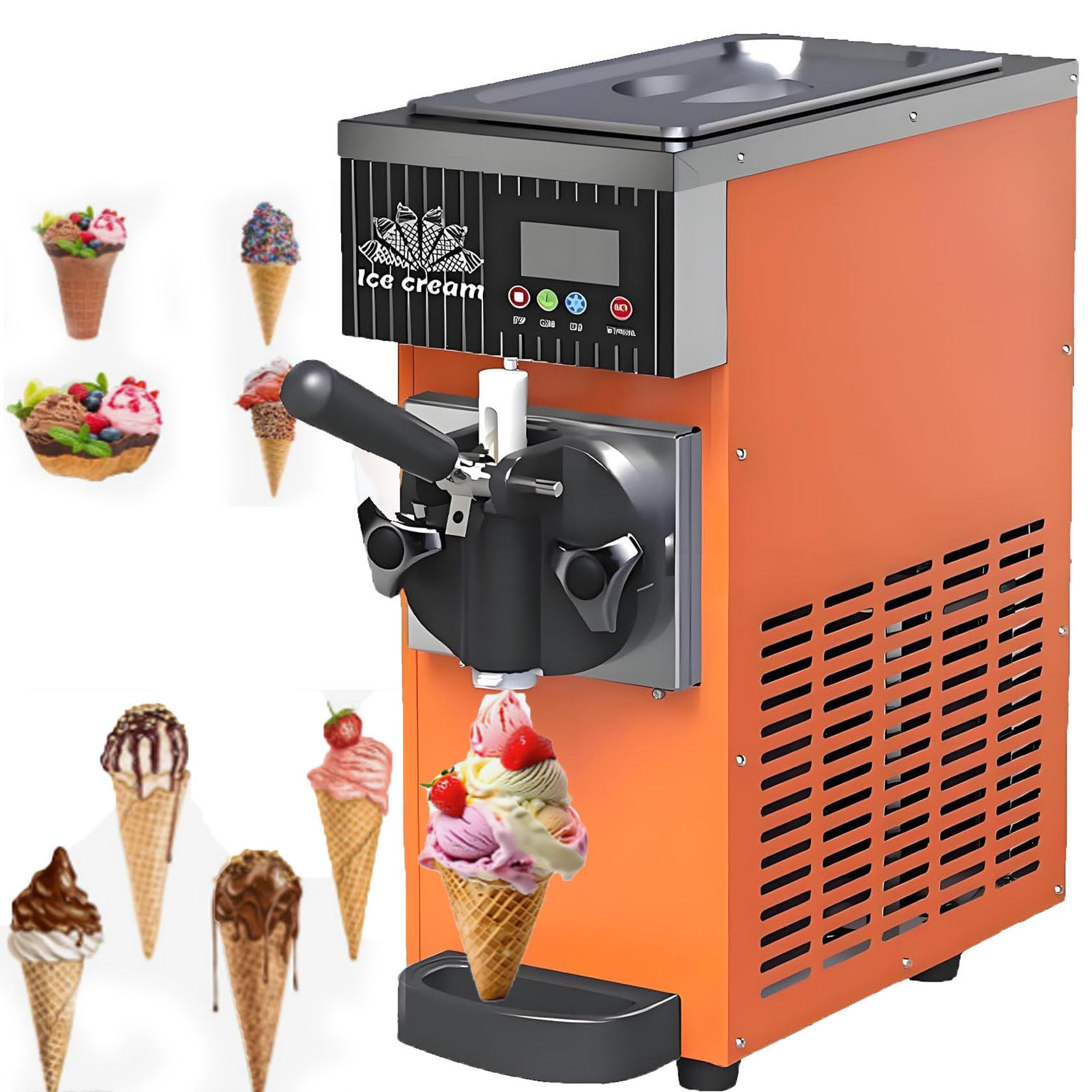 SorbetièRe à L'Italienne 5,8-7,9 Gal/H, 450 W/750 W, Mono-Parfum, éCran Lcd, Nettoyage Automatique, Pré-Refroidissement, IdéAle Pour Les Coupes GlacéEs Onctueuses Et Les Desserts GlacéS. Orange-450W