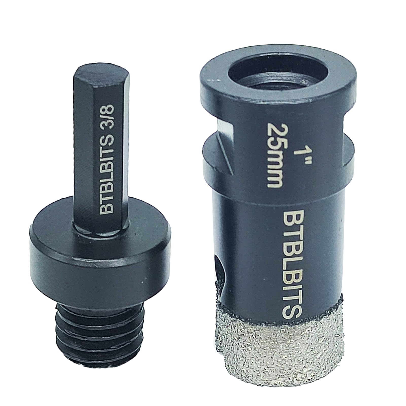 Dry Diamond Core Drill Bit 1 Inch (25mm) 5/8-11 Thread Tile Hole Saw with 3/8” Hex Shank Drilling Adapter for Porcelain Tiles Granite Marble Masonry Countertop