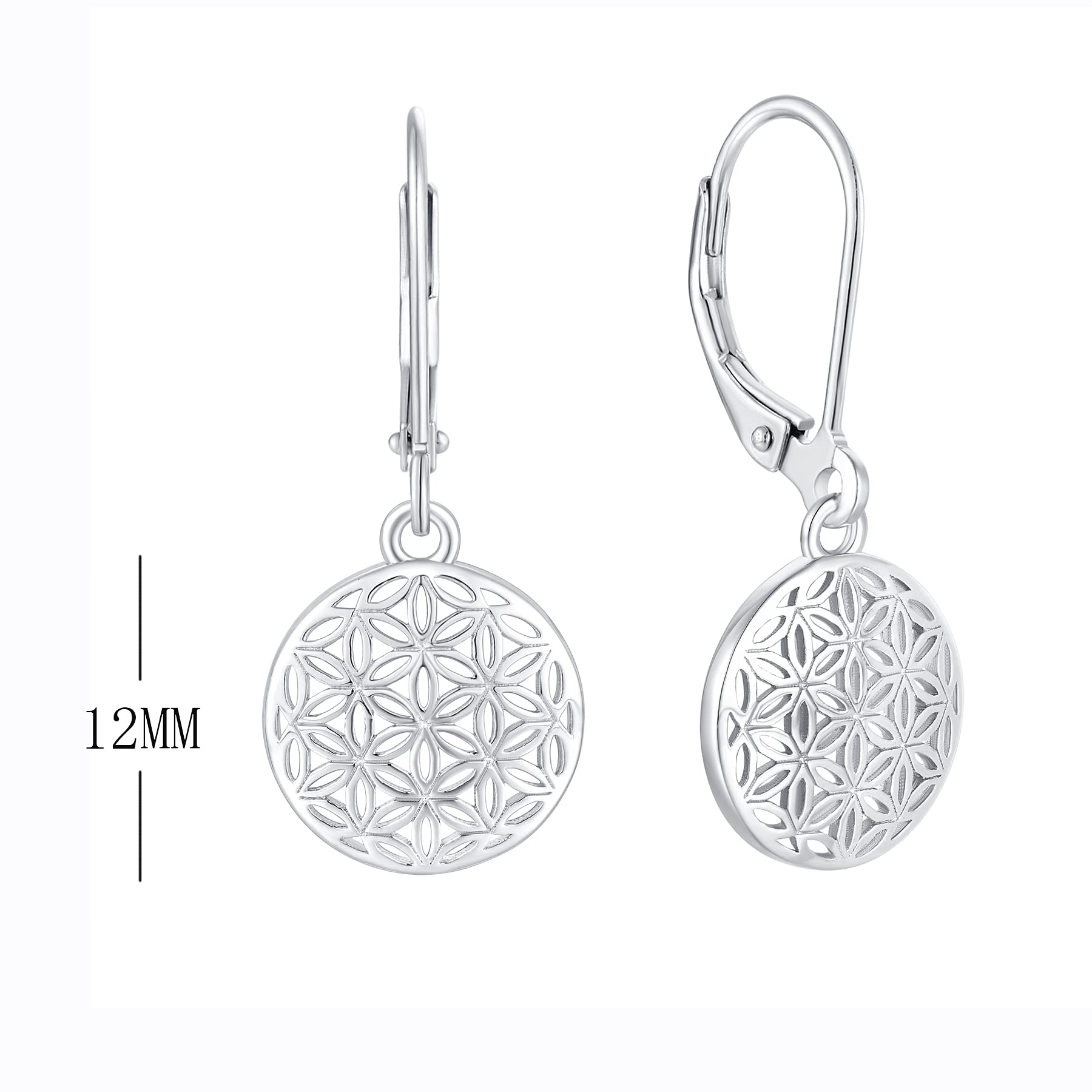 JO WISDOM Mujer Pendientes Flor de la vida Plata de ley 925 Joyería con baño de Oro Blanco