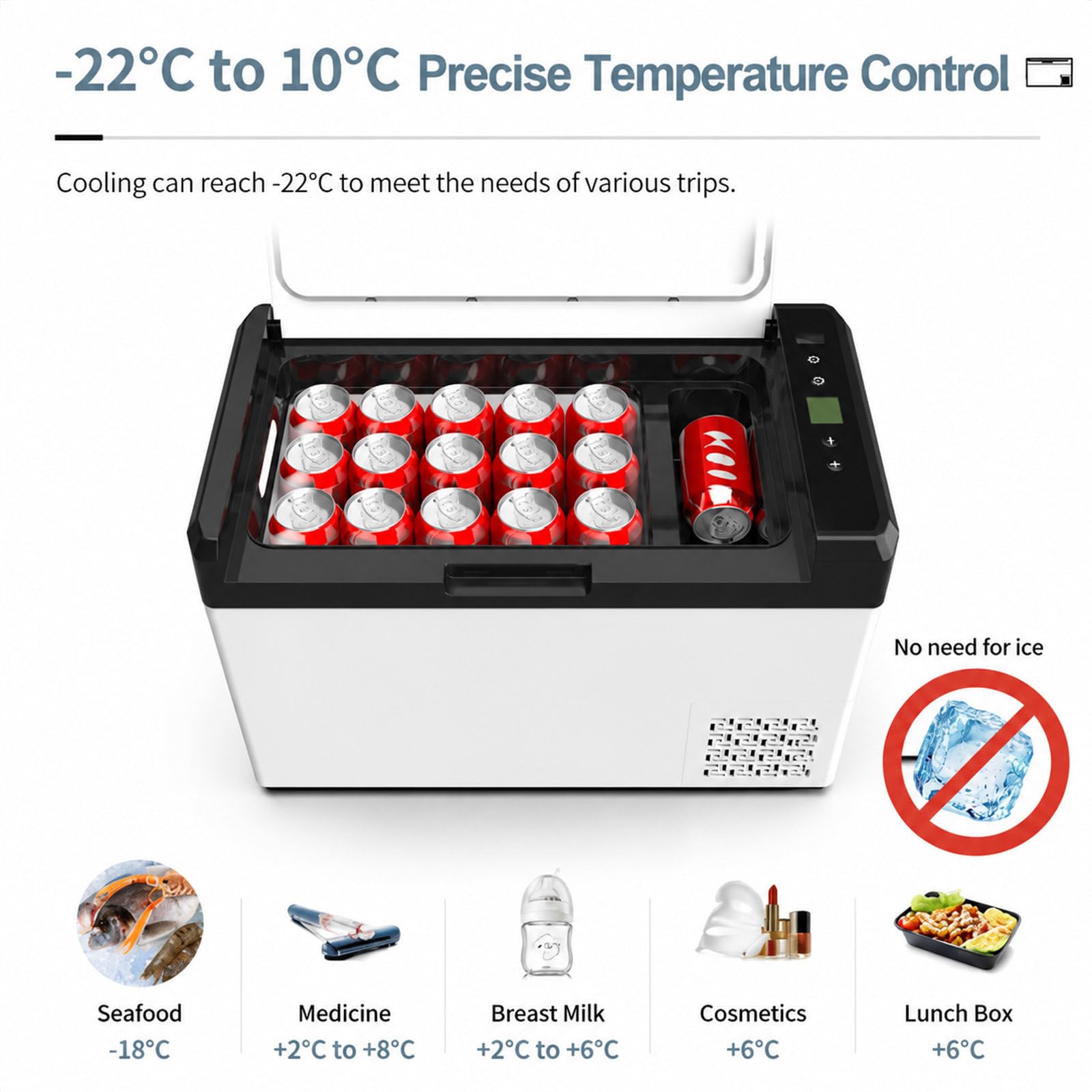 25L Lodówka Samochodowa Podłączana, Lodówka Kompresorowa, Elektryczna Lodówka Turystyczna, 12/24V DC i 110/220V AC, od 10°C do -22°C, do ciężarówki, kampera, SUV, podróże