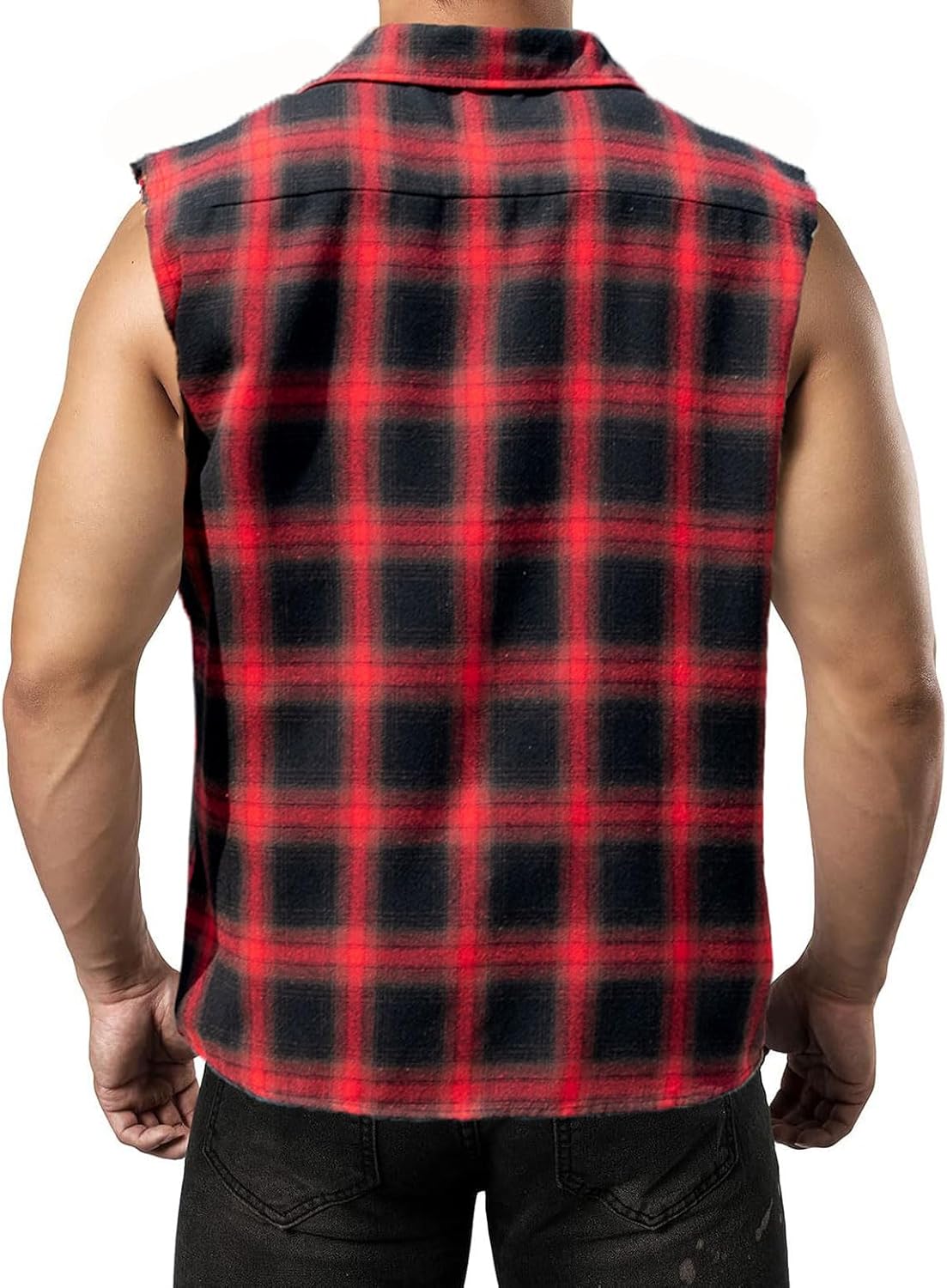 Sleeveless Flannel Shirt Men Casual Plaid Button Down Shirts Vest - Image 2