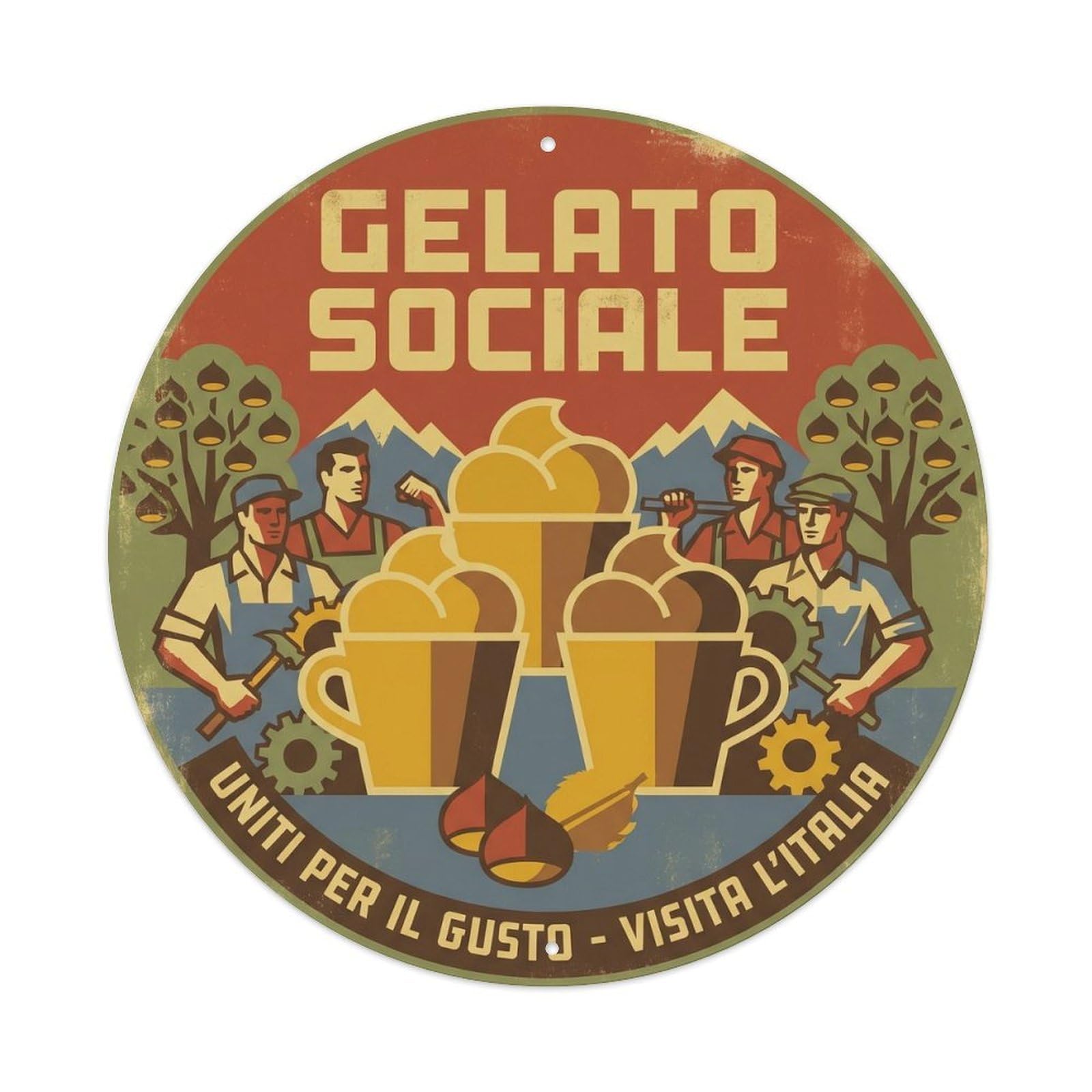 Gelateria Cafe Gelato Silkscreen Travel Food Culture Metal Tin Sign