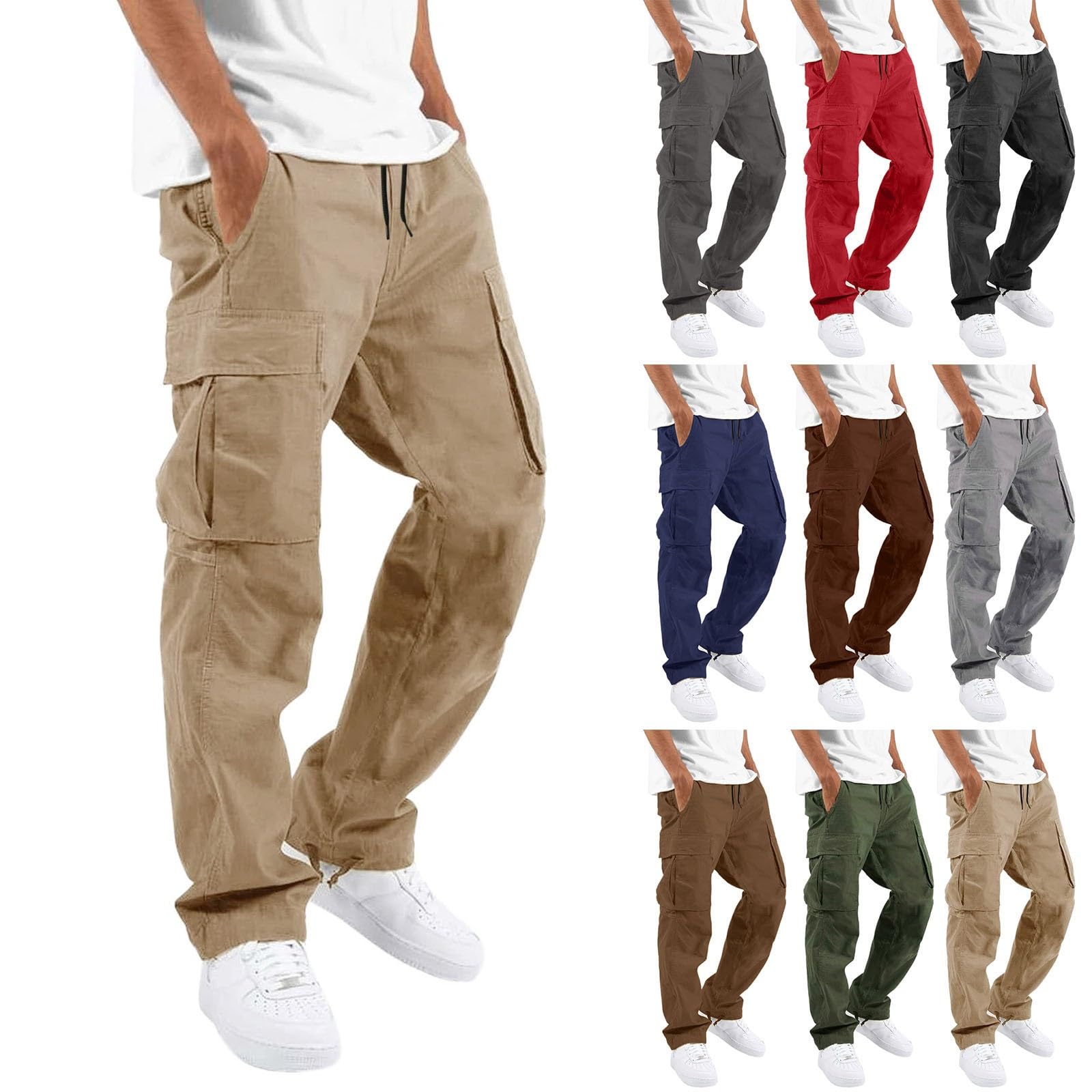 Pantalon cargo droit khaki pour homme en taille XXL