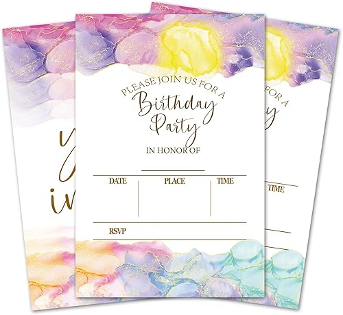 Miniatura 19 de Tarjetas de invitación de cumpleaños con lazo rosa, invitaciones de fiesta de cumpleaños para niñas, decoraciones y suministros para fiestas de