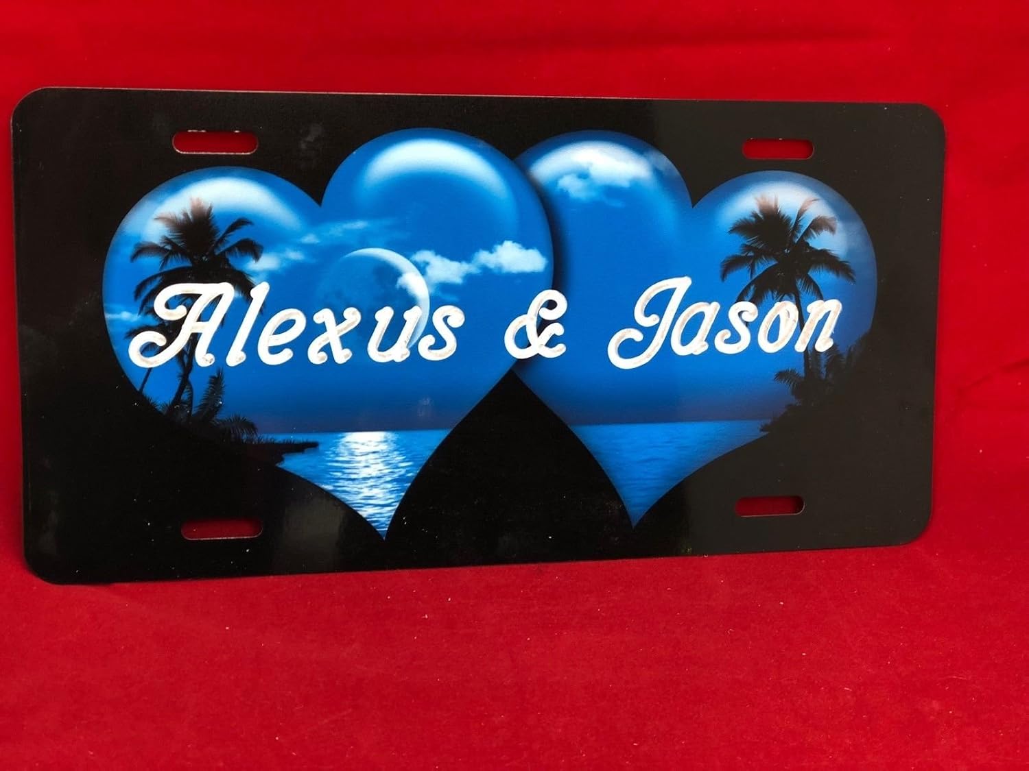 Double Hearts Palm Personalized Custom License Vanity Plate Free Engraved Auto Car Tag Hearts with Palm License Plate Beautifully Designed, Specially Made, Car Wash Safe, Indoors or Outdoors