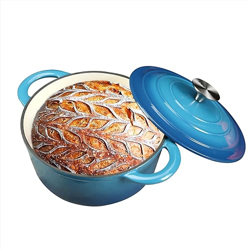 Miniatura 63 de Cacerola de hierro fundido COOKWIN, 3.8 QT, Sartén de hierro fundido con tapa y asas dobles, olla de superficie esmaltada de porcelana, Verde azulado