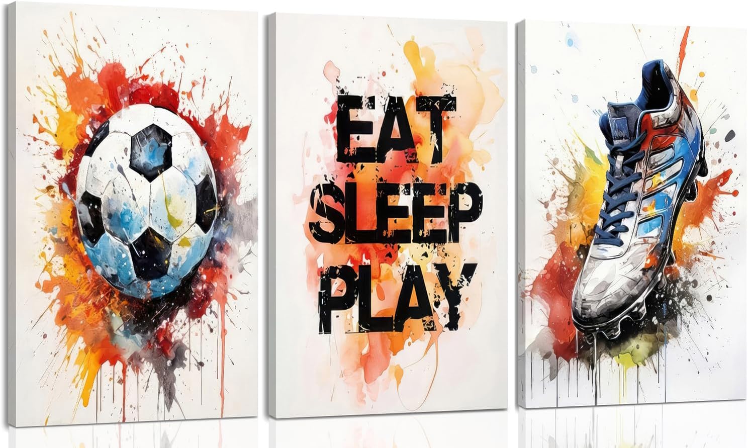 arfitest Graffiti Football Canvas Wall Art Sports Color Painting Football Sports Shoes Game Poster Decoration Printing Three Piece Set Youth Boys Room Children's Game Room Bedroom 12x16 inches