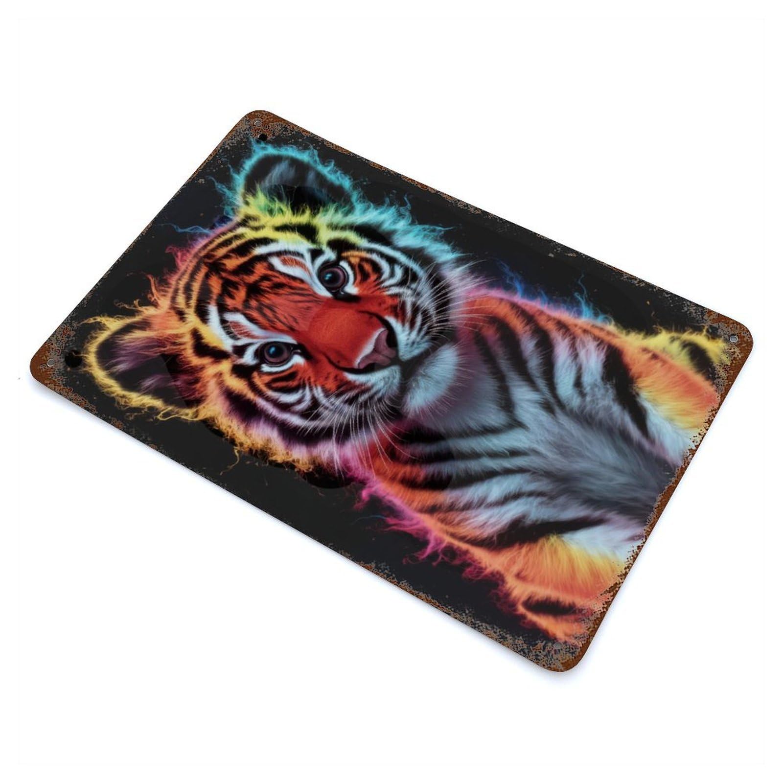 Vintage Rust Metal Sign with Tiger Baby Design 11.8"x7.9", for Shed, Workshop And Garage Wall Decor, Classic Wall Plaque