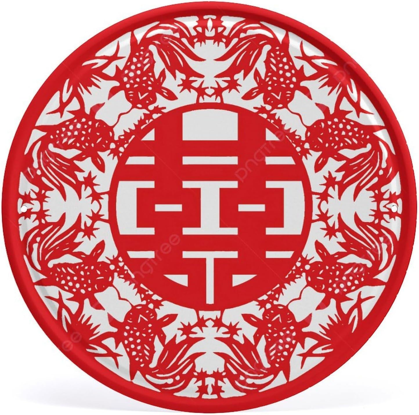 Double Happiness, T1 Traditional Chinese Blessing Decor for Home, Garden, And Wedding Round Iron Painting Wall Art
