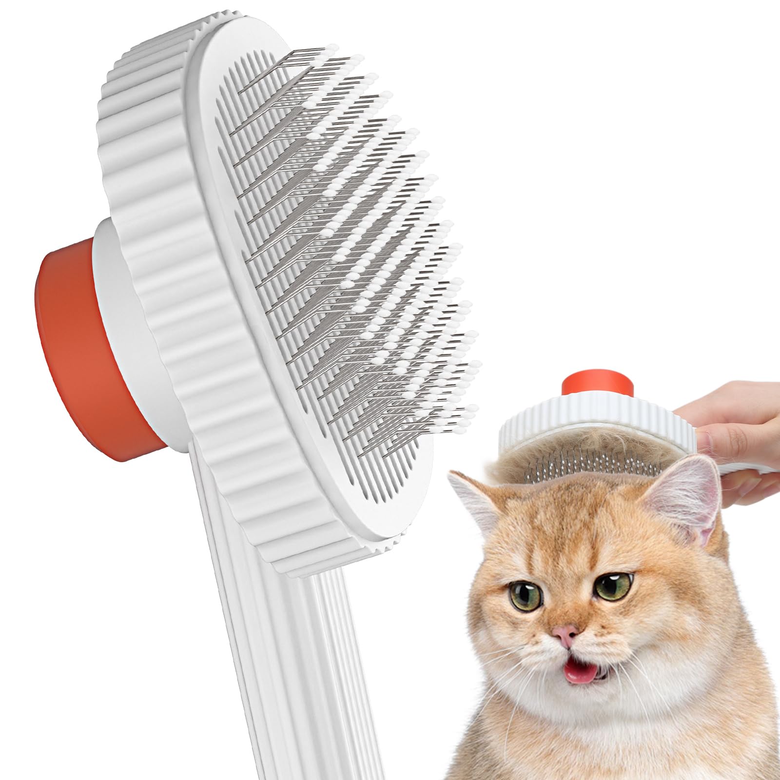 ACE2ACE Cat Brush, Dog Brush, Cat Dog Brush for Shedding, Long & Short Haired Cat Brush, Self-cleaning Pet Hair Brush Remove Mats and Loose Hair Easily, White