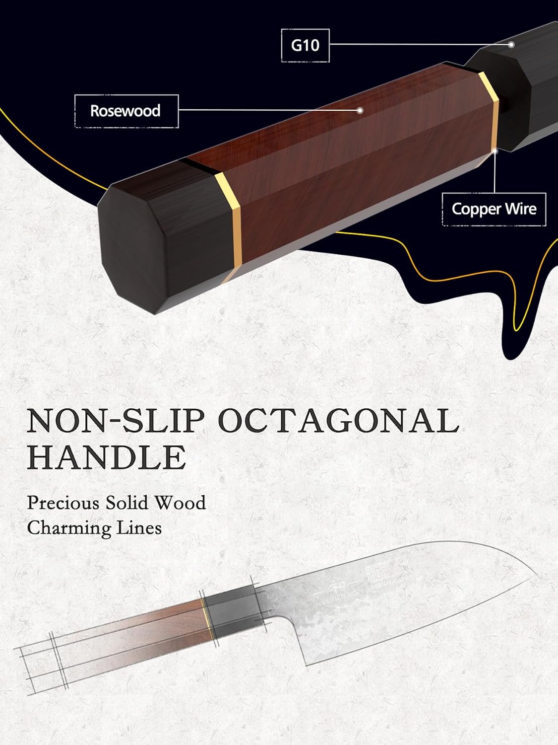 HOSHANHO Santoku Knife 5 Inch & Magnetic Knife Strips 16 Inch, Professional Japanese High Carbon Steel Chef Knife, Ultra Sharp Kitchen Knife with Octagonal Rosewood Handle