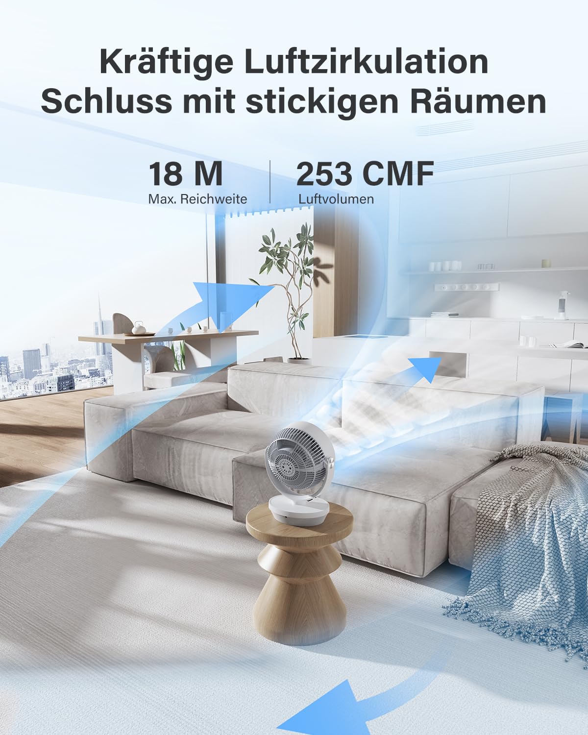 Tischventilator Leise für Schlafzimmer Büro 25dB, 33CM Ventilator mit Fernbedienung, Turbo Luftzirkulator, 120° vertikal manuell + 90° oszillierender, 4 Geschwindigkeitsstufen, 4 Modi, 12H Timer