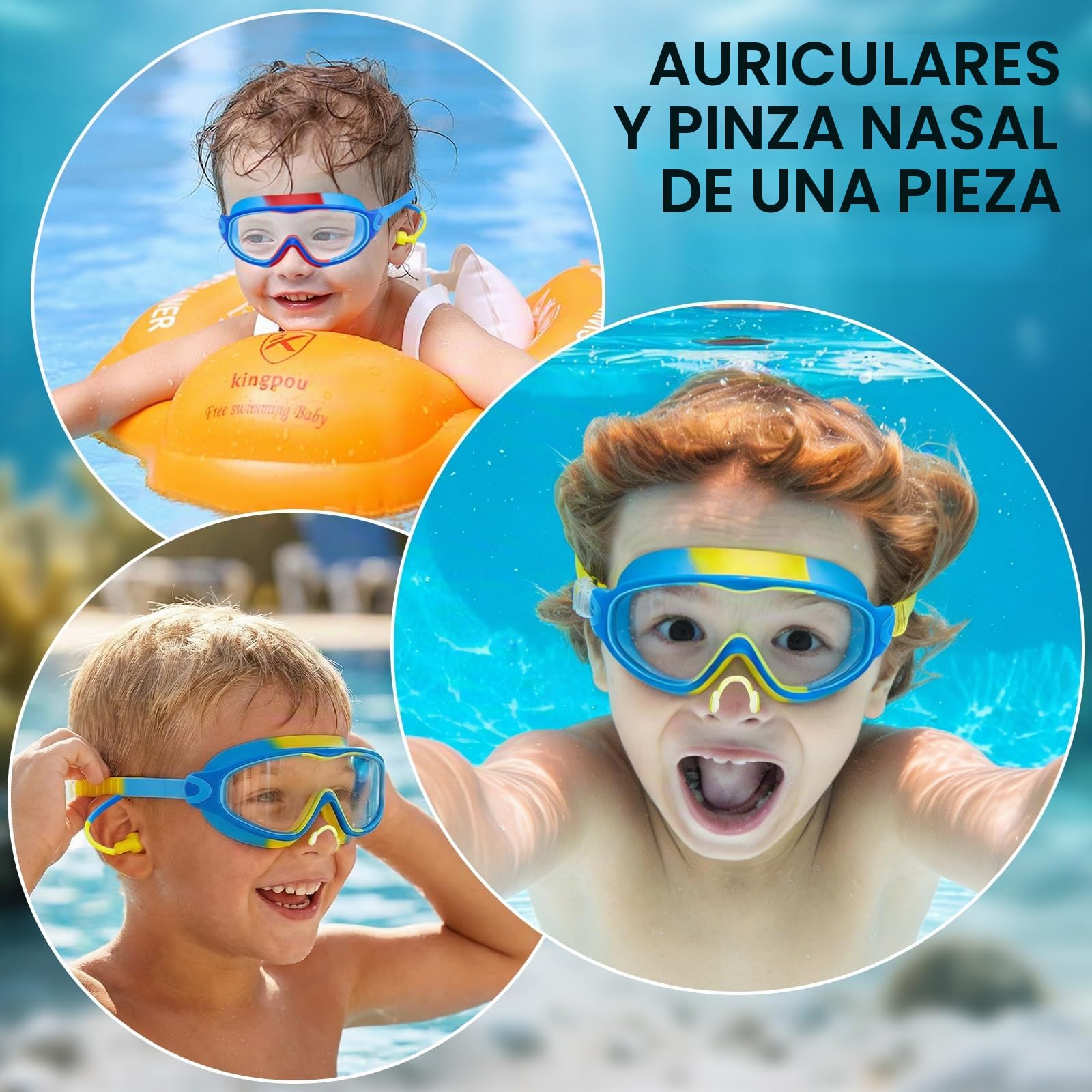 JSTHHTT 2 piezas gafas natación para niños, gafas de natación para niños, anti-UV, a prueba de fugas y antivaho y visión panorámica, sello de silicona, gafas de natación de 3 a 15 años