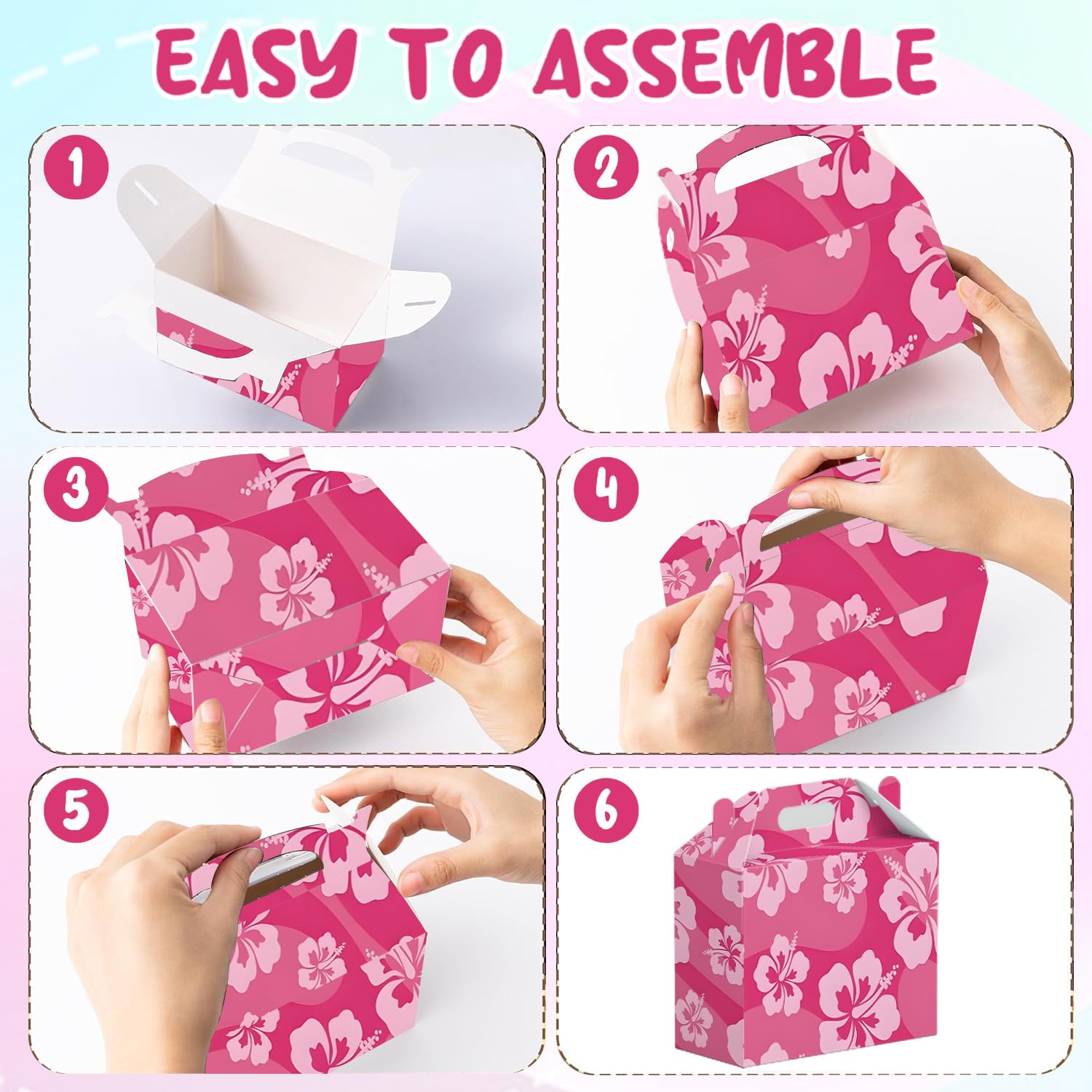 18 Pcs Cute Cartoon Pink Blue Hawaii Party Favor Boxes - Print Flower Patterns Gift Paper Boxes, Cartoon Themed for Hawaiian Bench Themed Decorations for Birthday Presents Decorations Supplies (18Pcs-boxes)