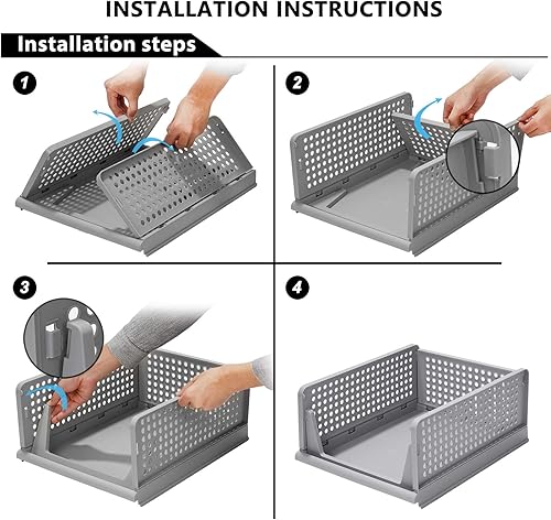 Miniatura 4 de Paquete de 4 cajas de almacenamiento plegables para armario, organizador de cajones de plástico, apilables, cestas de tela, contenedor de armario,