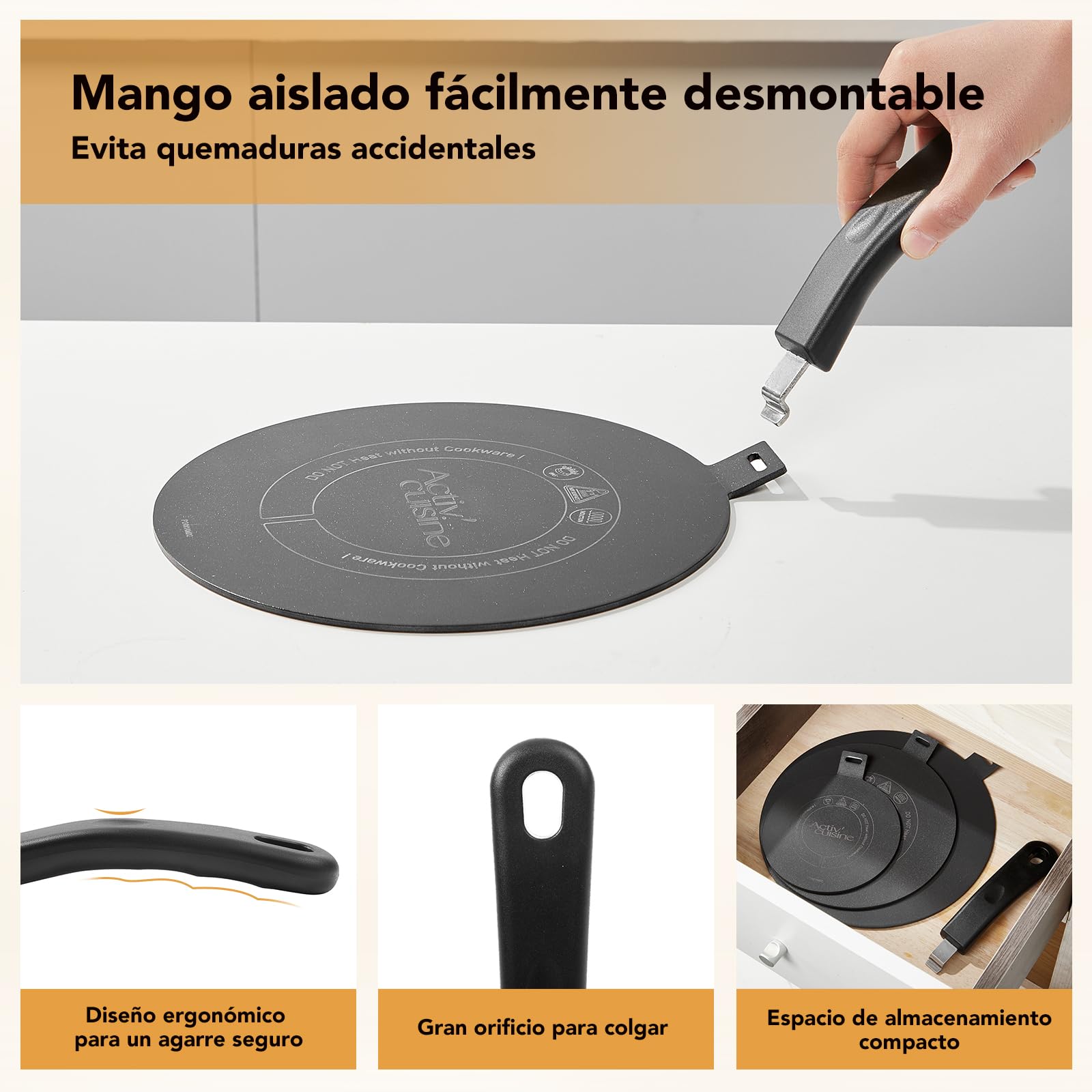 ACTIV CUISINE Adaptador de inducción de disco placa de 14 cm de difusión de calor de acero inoxidable, difusor de inducción Moka para utilizar cafeteras y utensilios de cocina, Negro — view 5