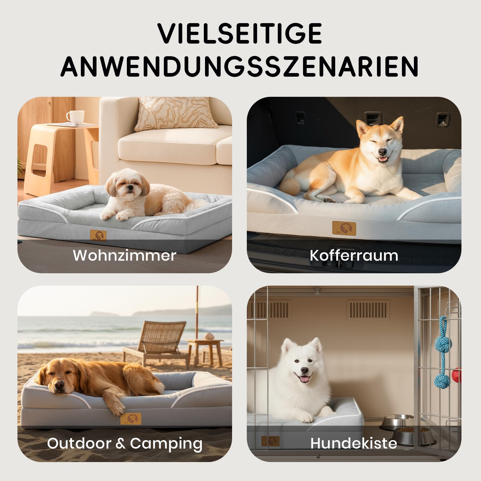 L'AGRATY XL Plus Hundebett, orthopädische Memory-Schaum-Hundebetten, waschbares Hundebett, hellgrau