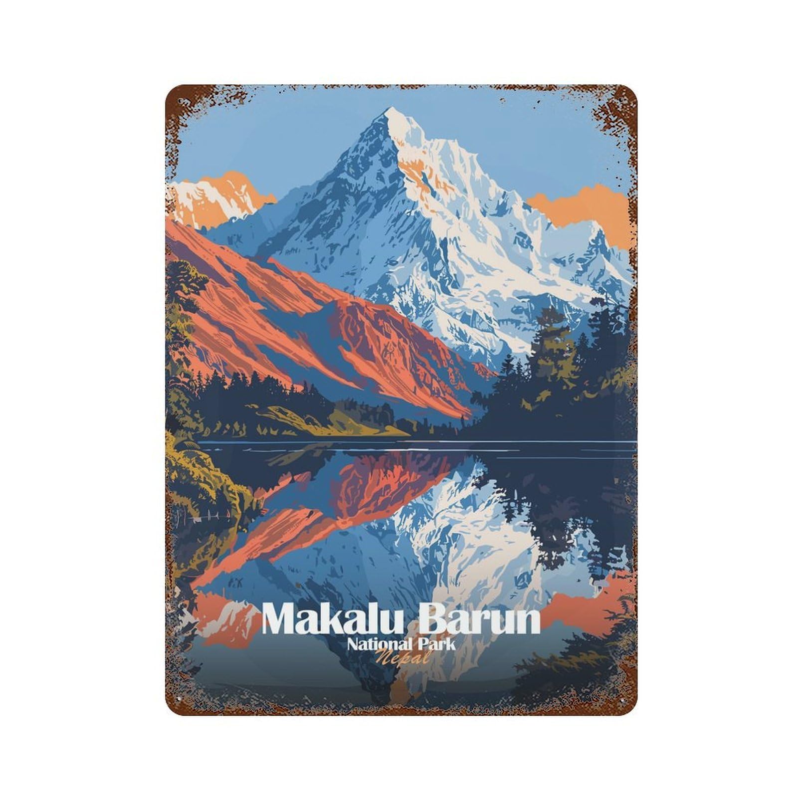 Makalu Barun National Park Weathered Tin Sign 15.7"x11.8", Ideal for Basement, Hobby Room And Garage Decor