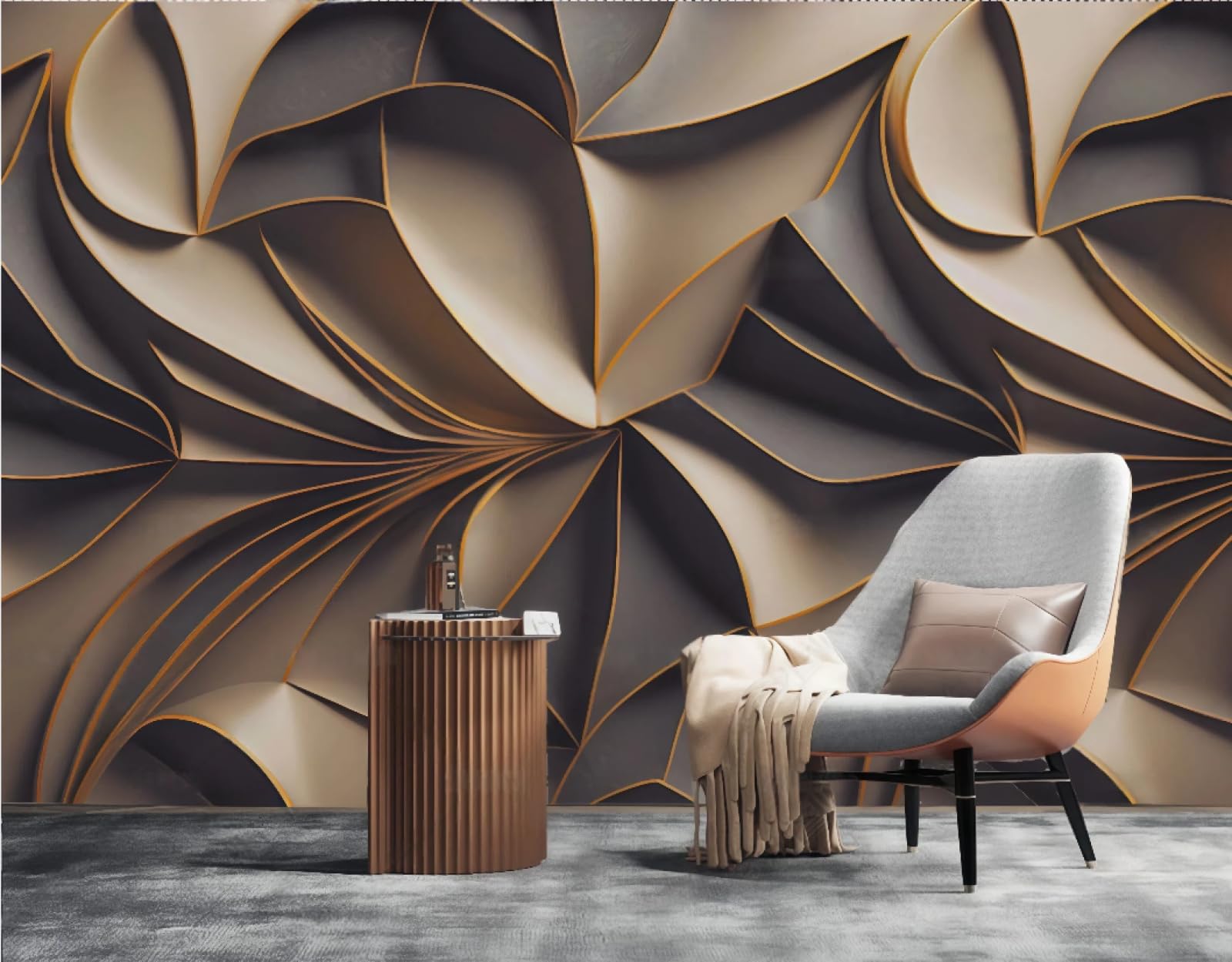 Tapeta sztuka nowoczesna rzeźba złota linia fala relief abstrakcyjny marmurowy wzór TV sofa tło tapeta ścienna salon restauracja kawiarnia mural, 3D, 430 x 300 cm