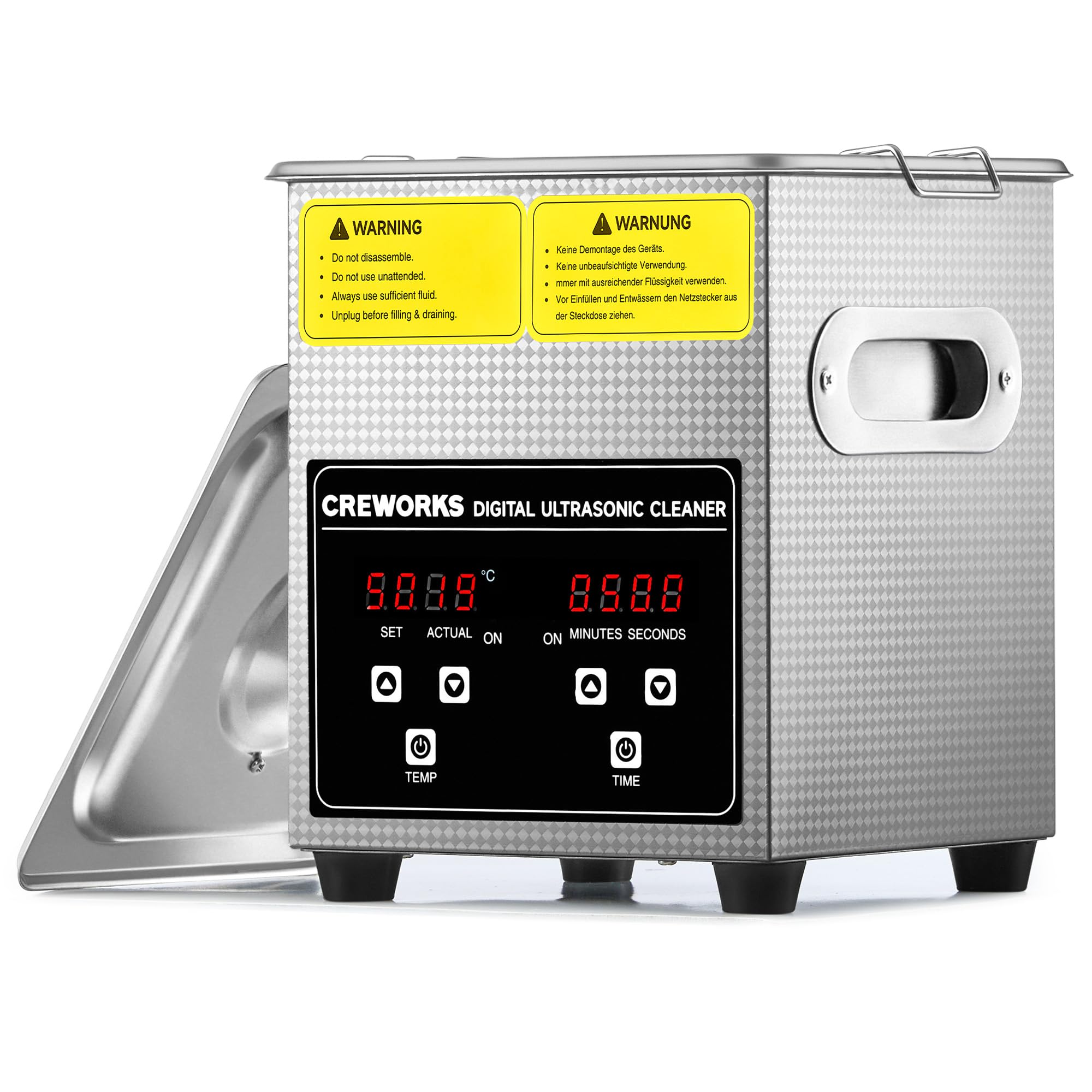 CREWORKS Ultraschallreinigungsgerät 2L (Echtes Volumen) Ultraschallgerät Ultraschallreiniger Edelstahl mit Heizung & Digital Timer für Brillen, Schmuck, Uhren, Zahnprothesen, Münzen, inkl. Korb