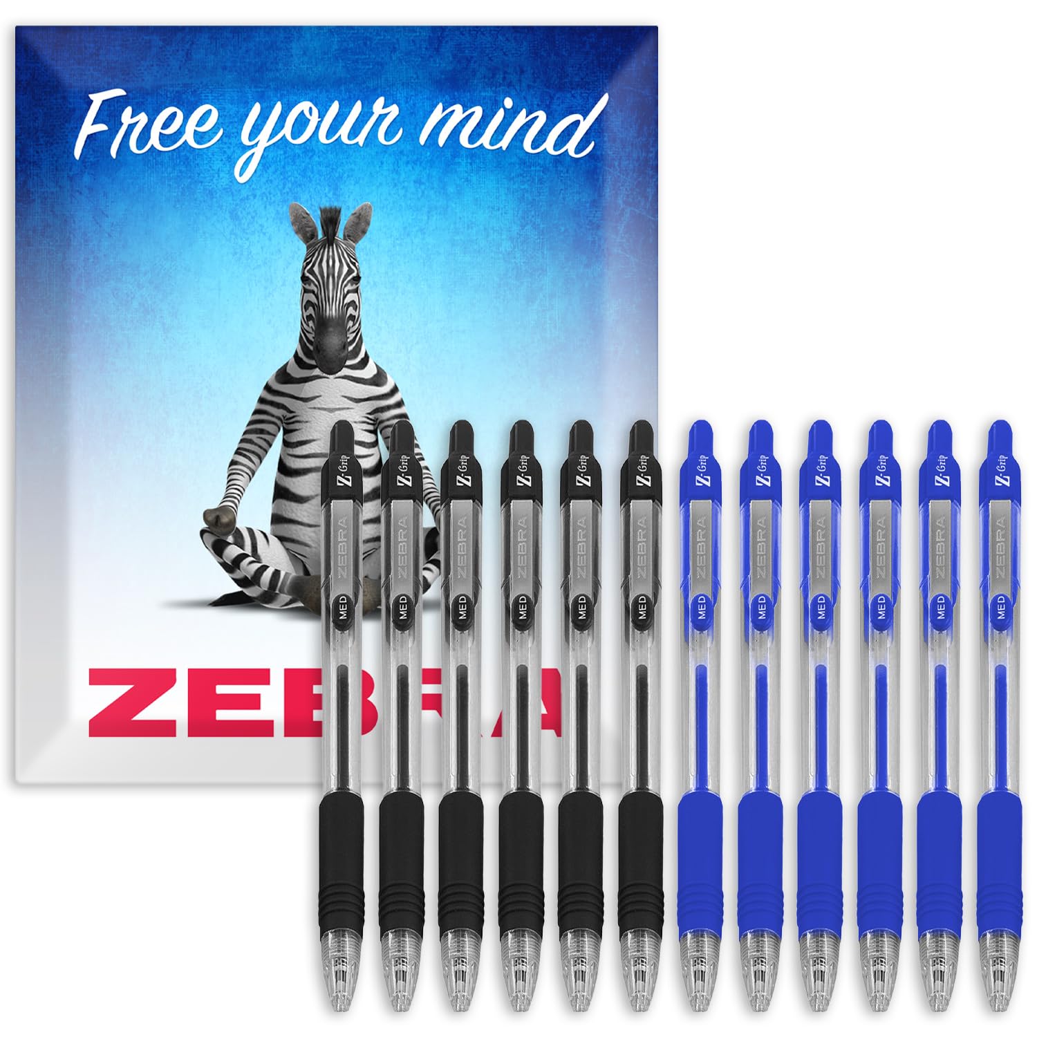 Zebra Pen Z-Grip Retractable Ballpoint Pen - Black & Blue Ink - Pack of 12 in Zebra Branded Packaging