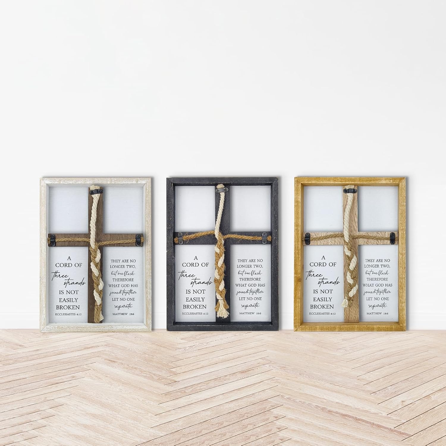 A Cord of Three Strands Wedding Sign 15"X10" Three Strands Braid Wall Decor Anniversary Religious Gifts for Couple Cross to Braid or Tie God's Knot, Symbolic of Unity (Black)