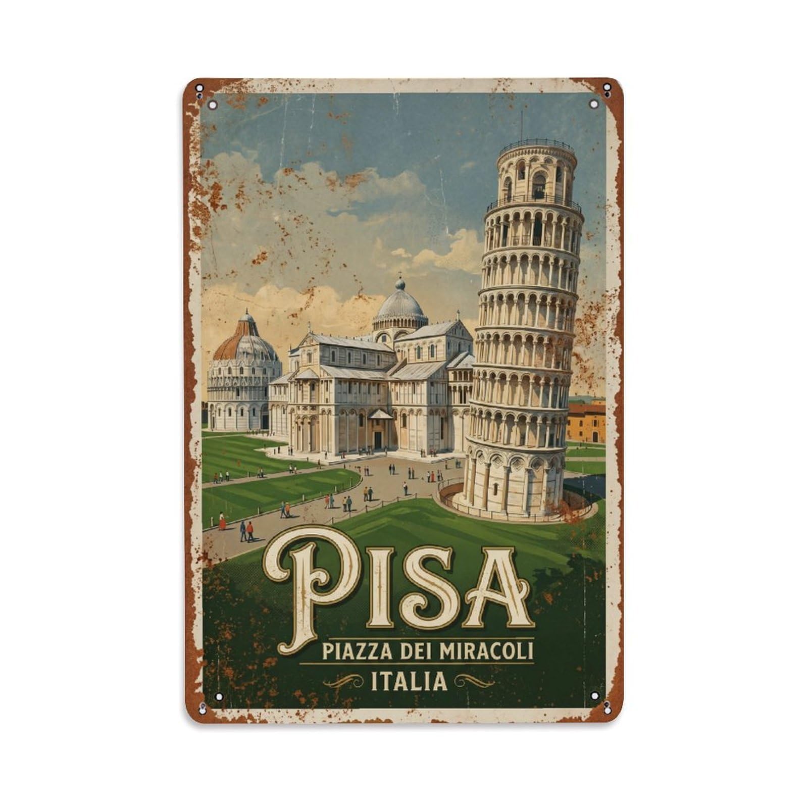 Cmhok Vintage Style Vintage Travel Pisa Italy Metal Tin Sign Wall Decor For Cafe, Club, Garden Metal Poster 8X12inch