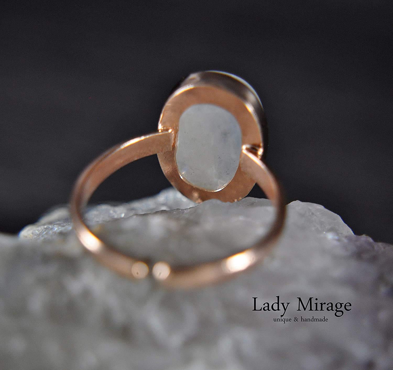 Mondstein 925 Sterling Silber - Edelstein - rosé vergoldet - verstellbarer Ring - Geburtsstein - Juni - oval - weiß - Eleganz - Geschenk für Sie - Schmuck- Handmade Geschenk - Muttertagsgeschenk