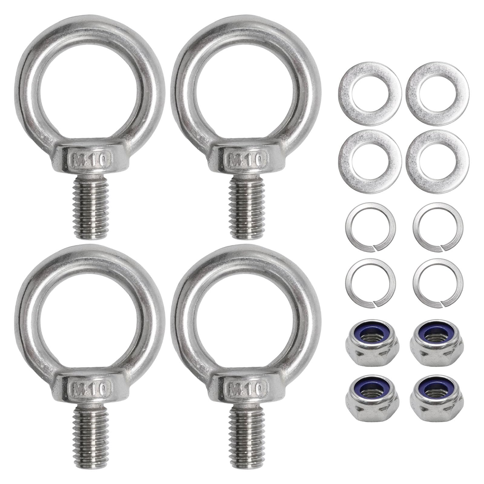 Pernos de elevación M10 de acero inoxidable 304, perno de ojo macho para cadena y cuerda, 4 uds 8