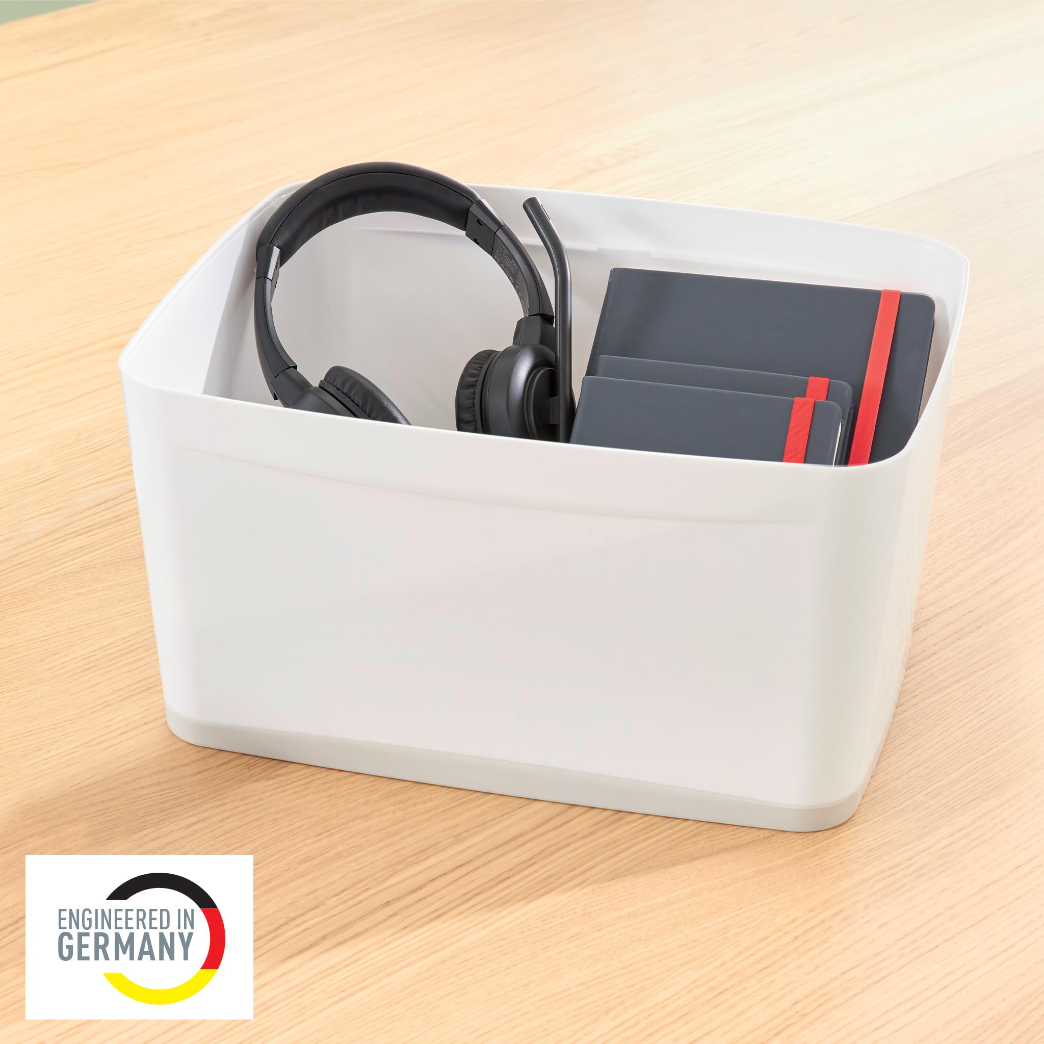 Leitz A4 MyBox Large with Lid, Storage Box for Home and Office, 18 L, High Gloss, Plastic, White;MyBox