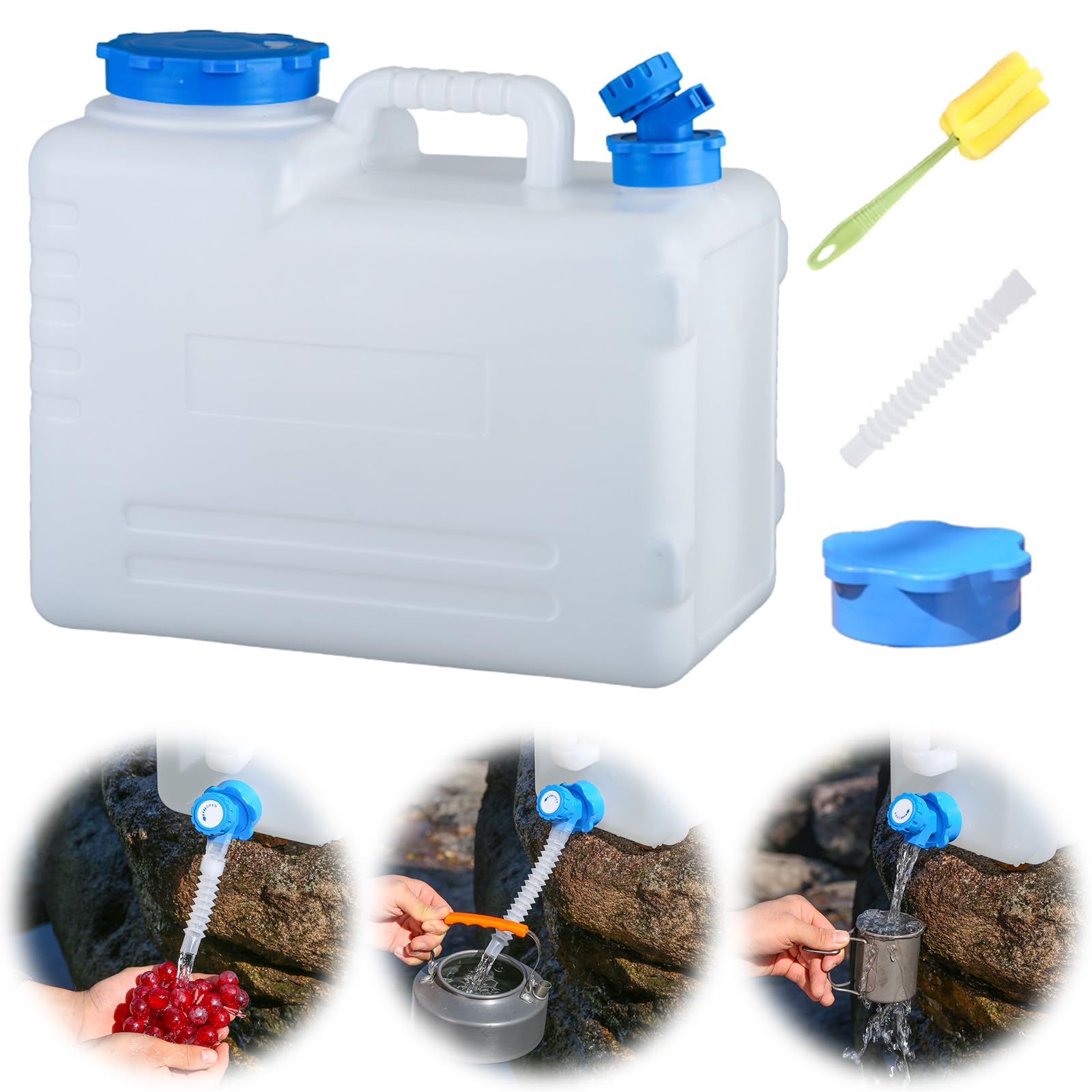 Récipient à eau avec robinet, distributeur de stockage d'urgence de 15 L pour camping, randonnée, voyage, utilisation du véhicule et kit de survie
