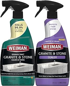 Disinfecting Granite & Stone Daily Cleaner and Sealer Kit - For Granite, Marble, Quartz, Quartzite, Slate - 24 oz Daily Kitchen Countertop Cleaner, 24 oz Granite & Stone Sealer