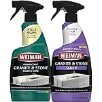 Weiman Disinfecting Granite & Stone Daily Cleaner and Sealer Kit - For Granite, Marble, Quartz, Quartzite, Slate - 24 oz Daily Kitchen Countertop Cleaner, 24 oz Granite & Stone Sealer