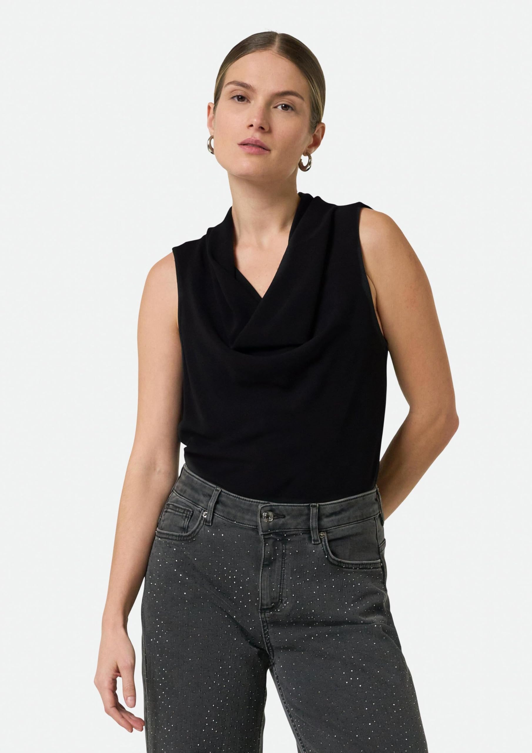 Comma Damen Top mit Wasserfallkragen T-Shirt