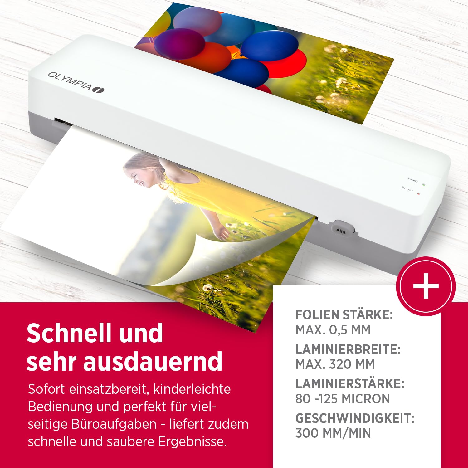 OLYMPIA A130 Plastificadora A3 | Plastificadora compacta para oficina, escuela y hogar | Laminación en caliente hasta 320 mm | Para películas de 80 – 125 micras | Laminadora A3 y A4 | Laminadora