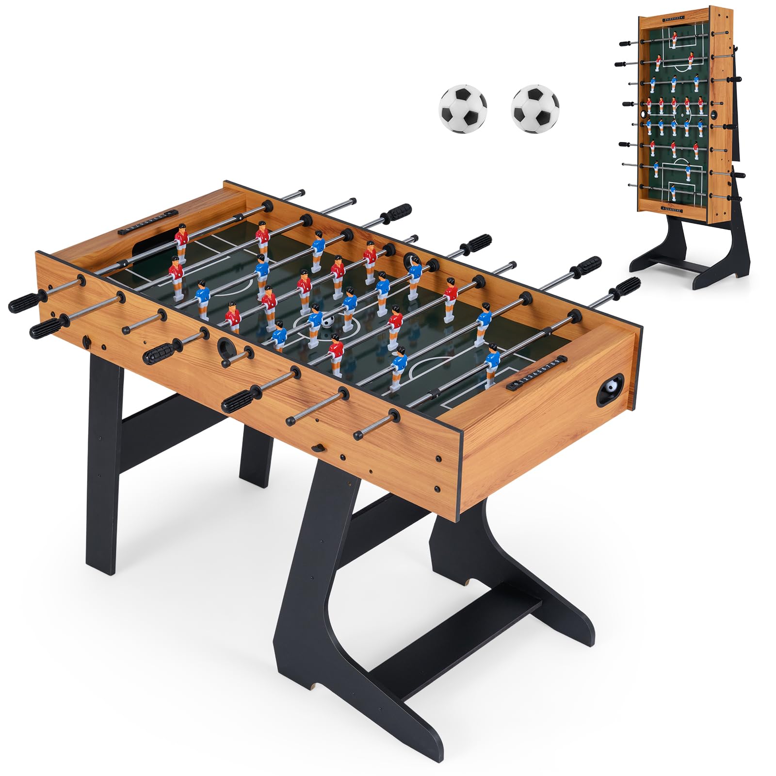 FANTASK Babyfoot Pliable en Bois avec 2 balles, 2 compteurs de Points et 22 Figurines, Table de Baby-Foot pour 2 à 4 Joueurs, Ballon de Baby-Foot Peu encombrant, Table de Jeu pour Enfants et Adultes