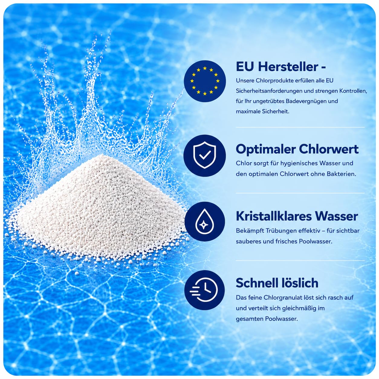 5 kg MEINPOOL24.DE Chlorgranulat schnelllöslich 56% AKTIVCHLOR POOLCHEMIE - Deutsche Markenqualität - Sichere und schnelle Desinfektion - für Pools, Aufstellpools, Whirlpools, Planschbecken