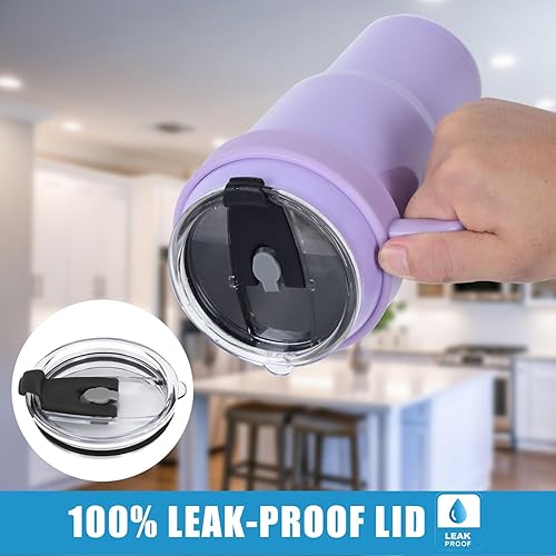 Miniatura 5 de Vaso de 40 onzas con asa y pajilla, taza de acero inoxidable con doble aislamiento con asa, taza de café de viaje de 40 onzas con tapa a prueba de