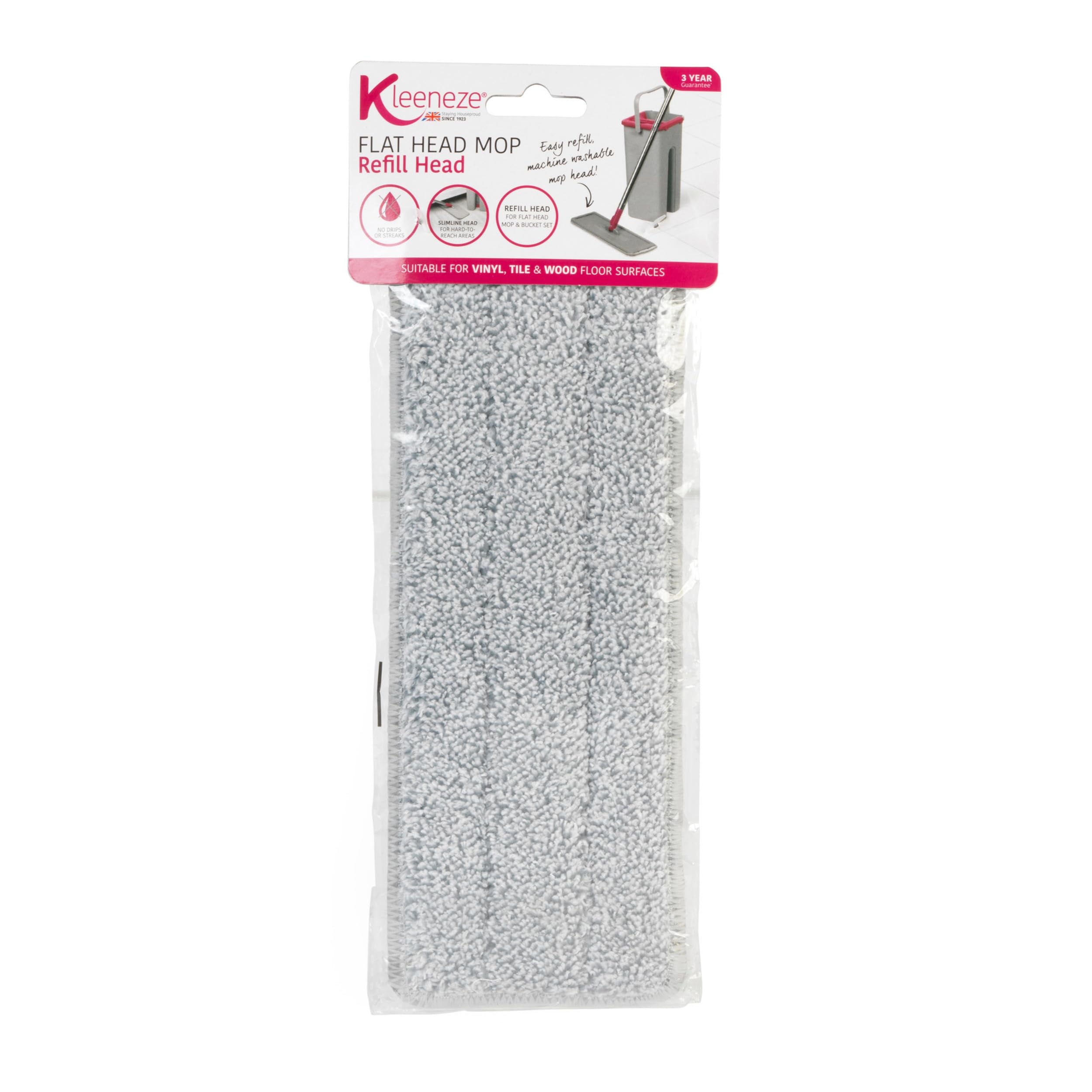 Pink Grey Mop Head Kleeneze Refill Head For Flat Mop No Streak Mop Pad