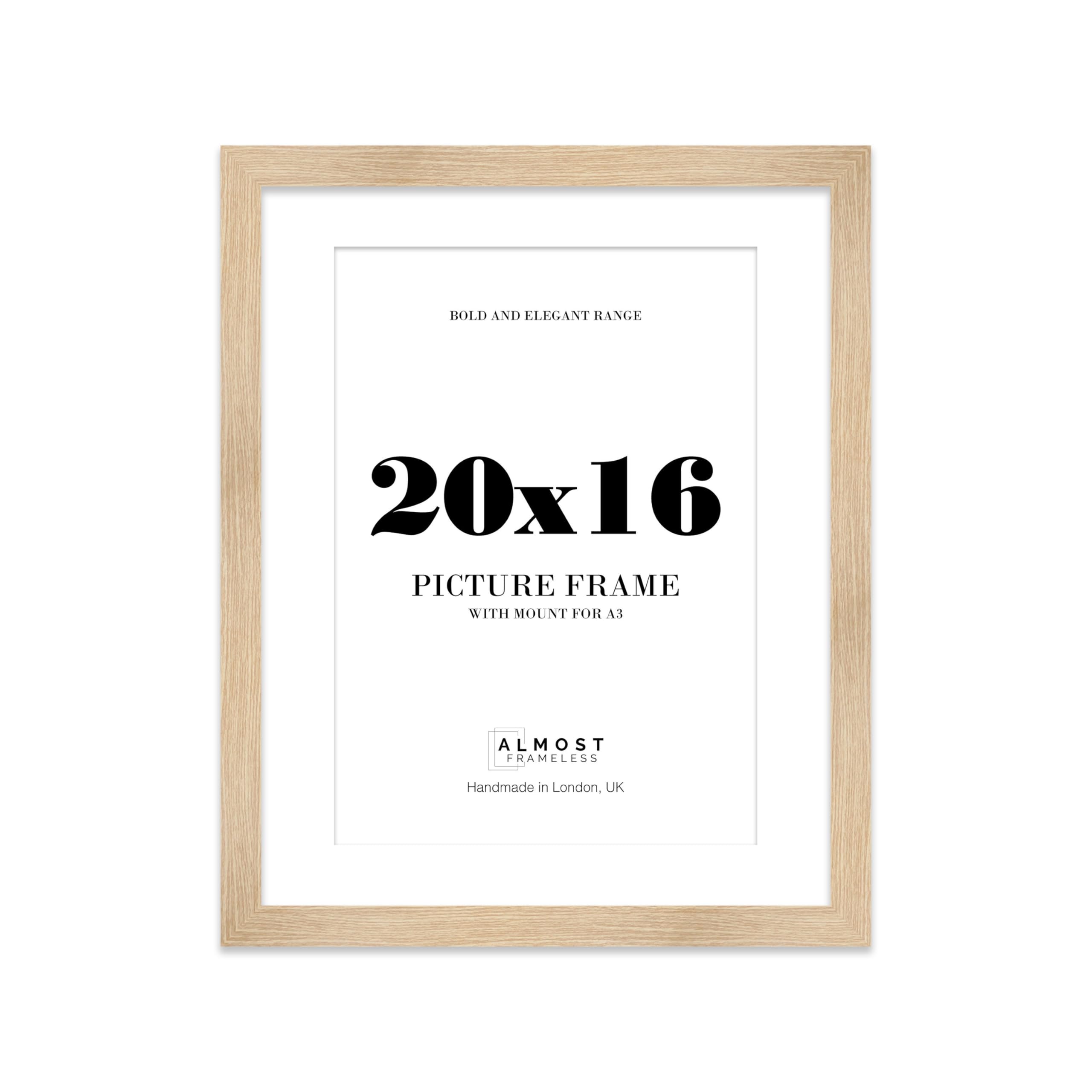 20x16 Oak Frame With Mount for A3 Pictures 28mm Edge Portrait and Landscape Display with Wall Hooks, 1 Pack