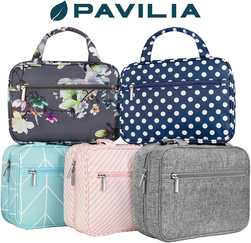 PAVILIA Hanging Toiletry Bag Travel Bag Women Men, Foldable Cosmetic Organizer, Roll up Makeup Bag, Water Resistant Accessories Toiletries, Large Travel Essentials Kit (Grey Floral) - Image 9