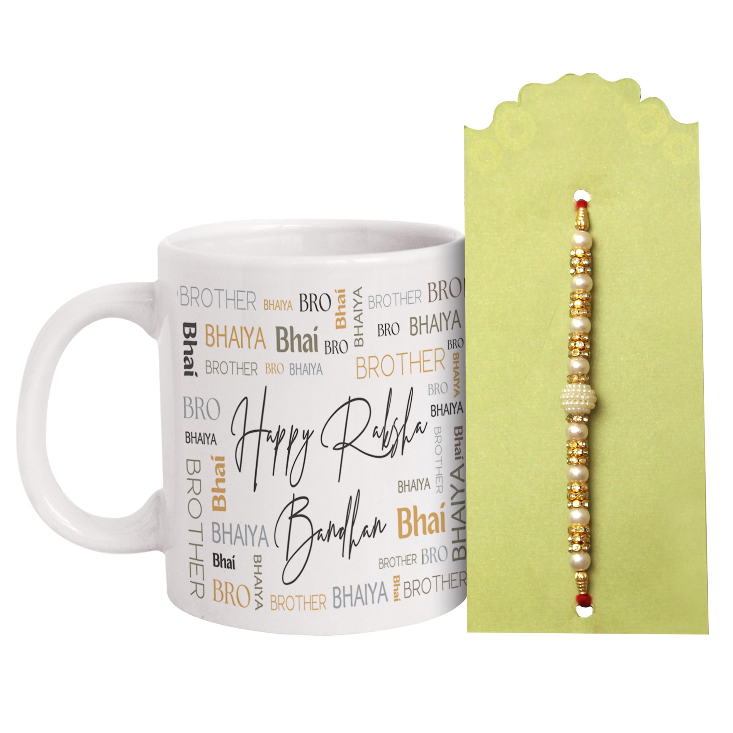TIED RIBBONS Rakhi for Brother with Gift | Ceramic Coffee Mug (10 Oz) | Mini Card | Roli Tikka - Designer Rakhi for Bhaiya | Raksha Bandhan Bracelet for Brother Gift