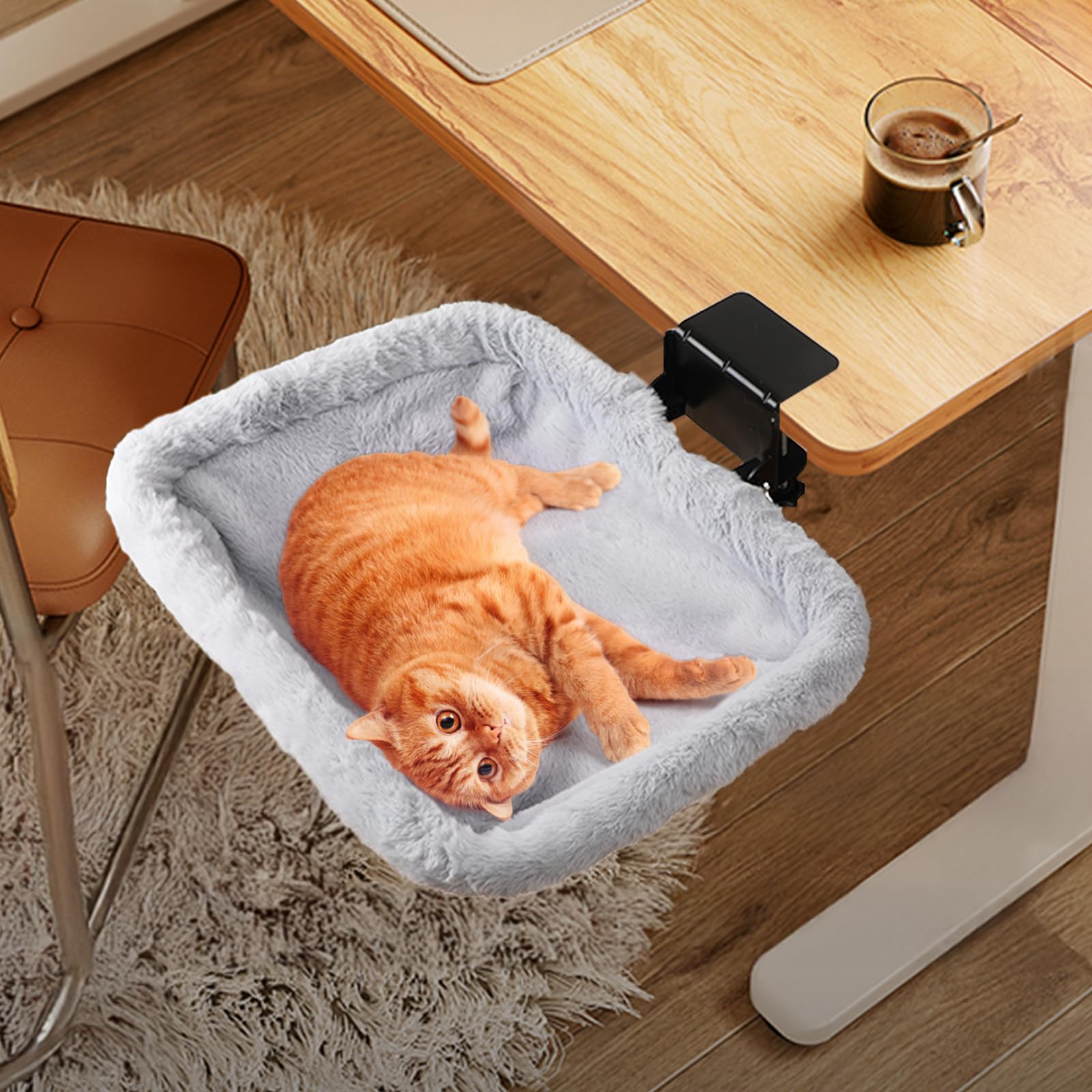 Lilyang Cat Desk Bed, Keep Cats Off Your Keyboard, Super-Sized Clamp for Stability, Sunken Hammock Design, Reversible & Washable Bed Cover, Easy