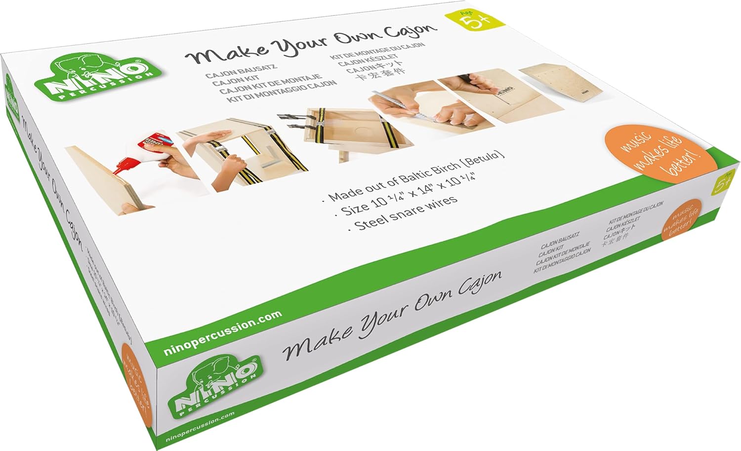 Nino Percussion Kids' Make Your Own Cajon Kit -MADE IN EUROPE - Baltic Birch Wood, Includes Easy to Follow Manual, 2-YEAR WARRANTY (Parts Only) Only), inch (NINO951-MYO)