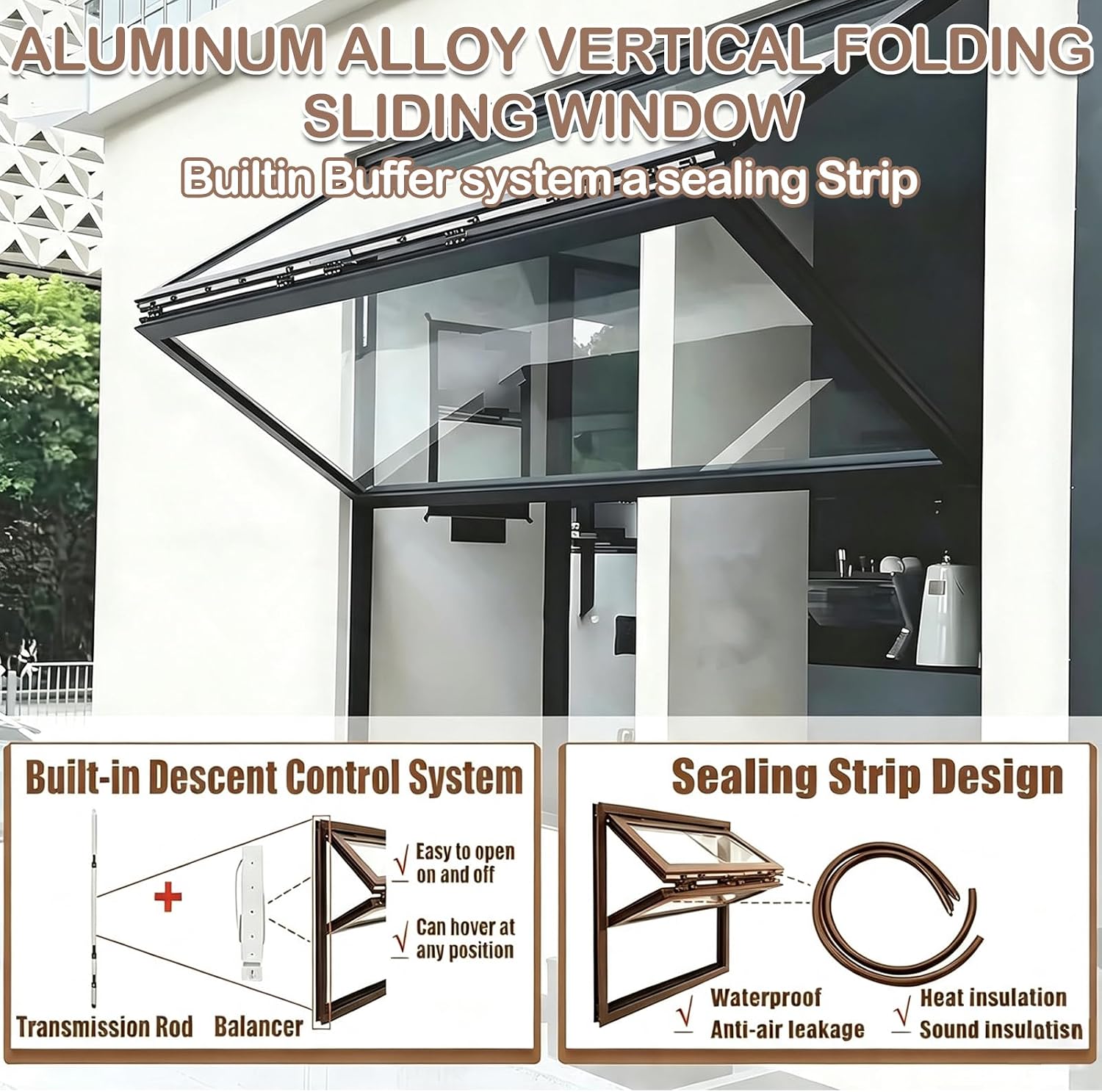 Foldable Sliding Double Hung Window - Tempered Glass Concess Serving Window for Outdoor Use, Space-Saving Design, Durable & Stylish Display Solution image 4