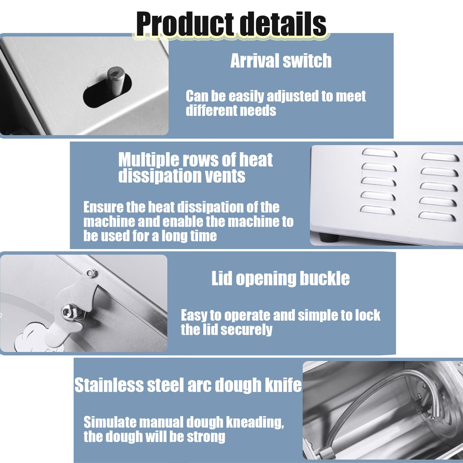 Impastatrice per Impasto in Acciaio Inox, impastatrice Commerciale, impastatrice in Acciaio Inox da 1100/1500 W, impastatrice a 90°, utilizzata in panetterie, ristoranti, pizzerie, 5 kg